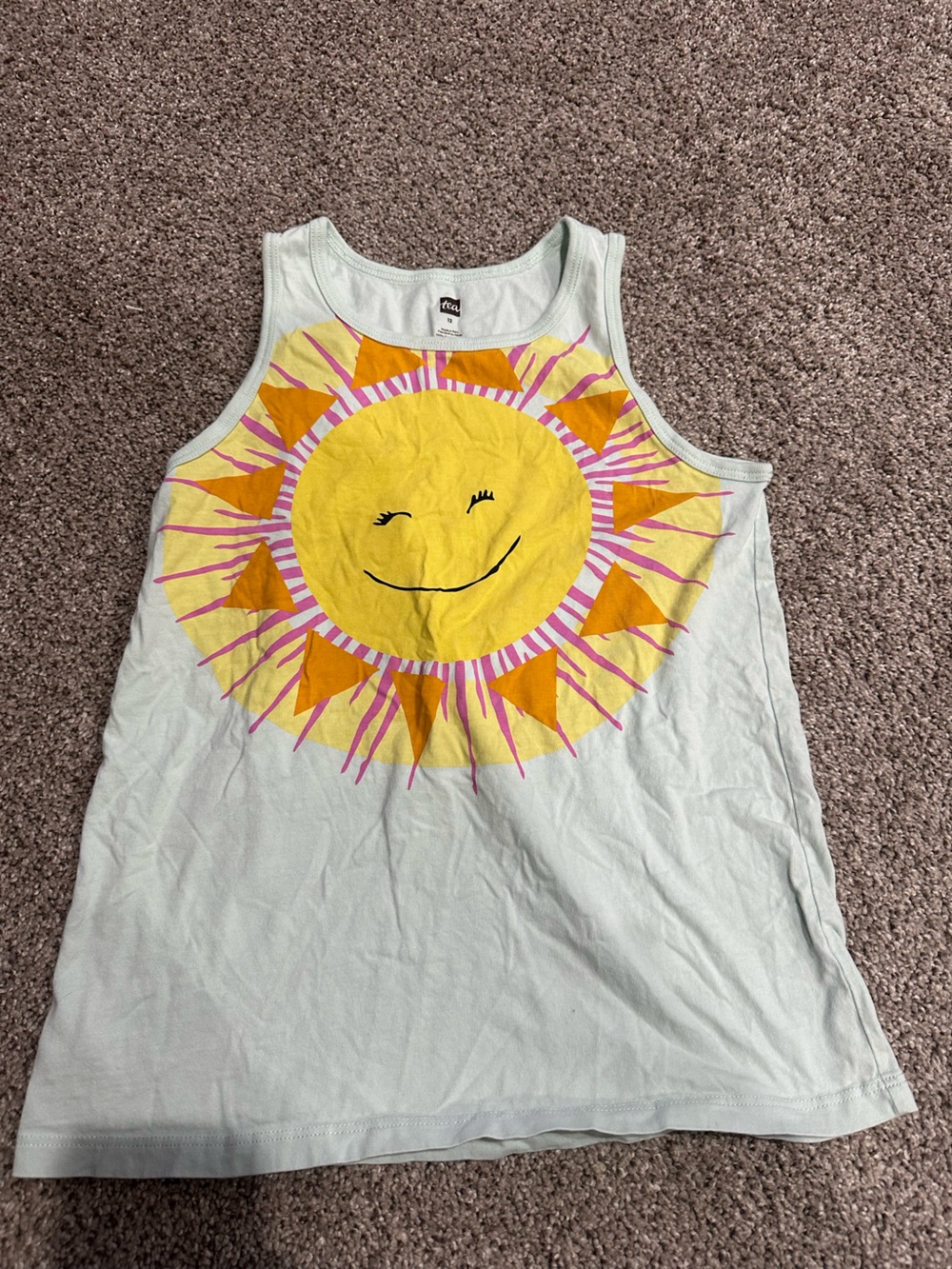 Tea Collection Girls Light Blue Tank Top with Yellow Sun Graphic